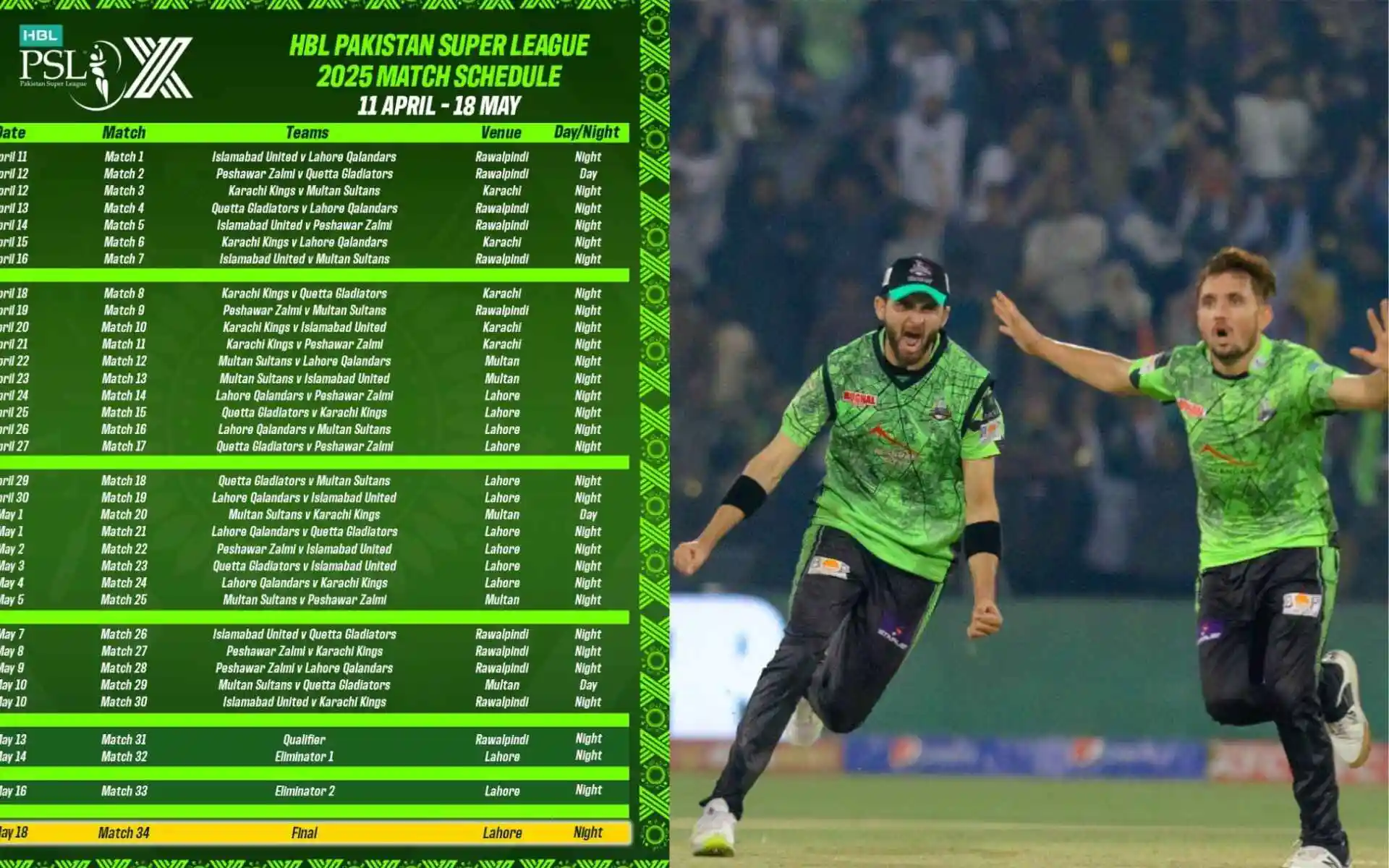 PSL 2025 Full Schedule Announced! Shadab Khan's Islamabad United Will Face Qalandars